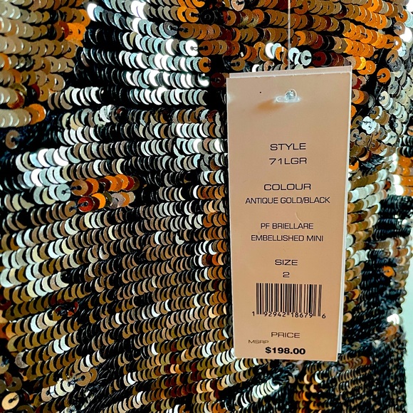 NWT (2/4/6/8/12)French Connection metallic sequin mini ruffle antique gold black - Picture 4 of 17